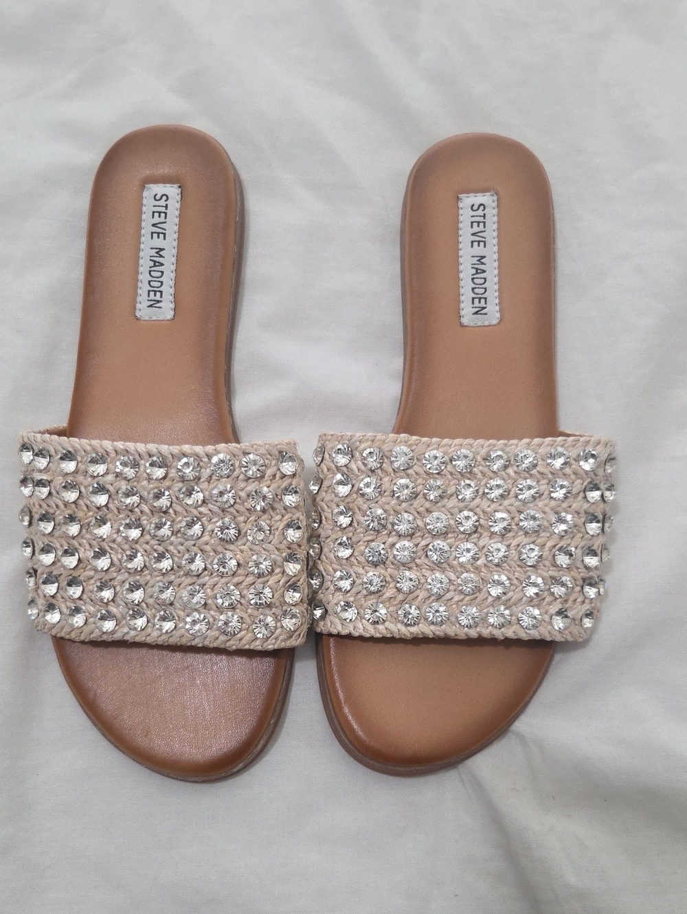 Steve Madden Nude Crystal Embellished Slide Sandals